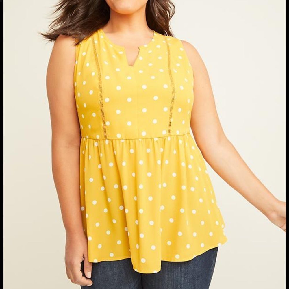 Lane Bryant yellow polka dot sleeveless blouse